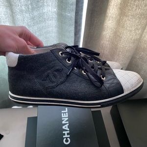 Chanel Tennis Sneakers Black Felt 37.5